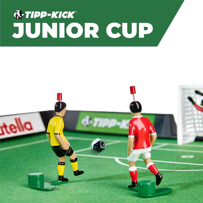 TIPP-KICK Junior Cup Soccer Tabletop Game Set – Large Felt Field with Borders, 2 Metal Kickers, 2 Goalkeepers, Goals and Balls – German Family Soccer Toy for Kids and Adults, Portable Sports Fun
