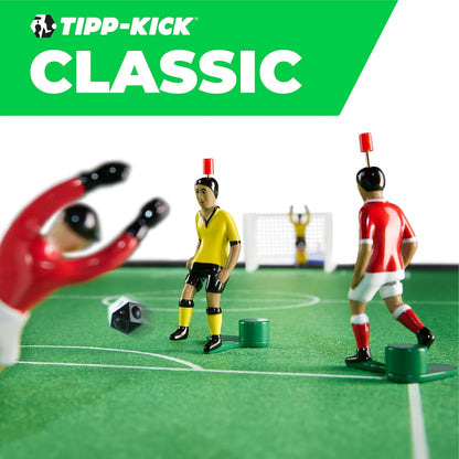 TIPP-KICK Classic Soccer Tabletop Game Set – Compact Felt Field, 2 Metal Kickers, 2 Diving Goalkeepers, Goals and Balls – Portable Family Toy for Kids and Adults, Authentic German Football Action