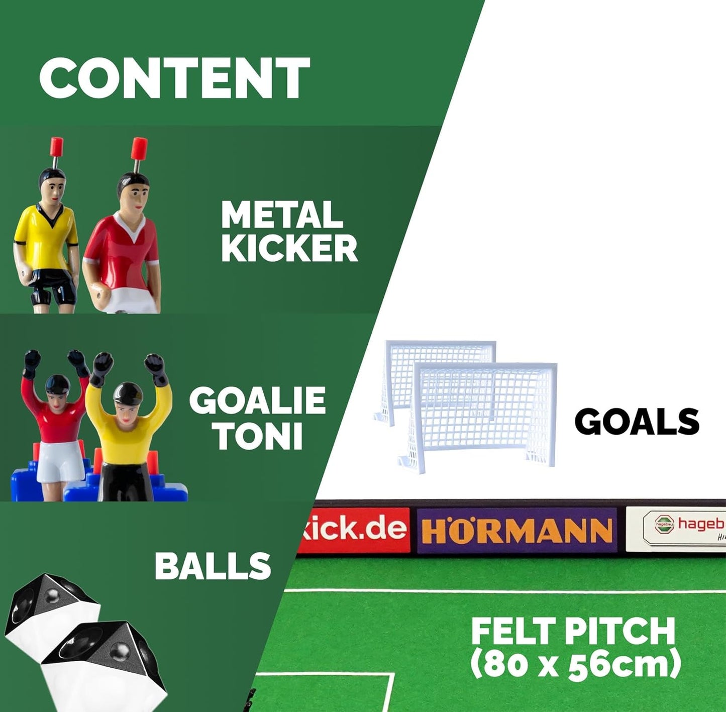 TIPP-KICK Junior Cup Soccer Tabletop Game Set – Large Felt Field with Borders, 2 Metal Kickers, 2 Goalkeepers, Goals and Balls – German Family Soccer Toy for Kids and Adults, Portable Sports Fun