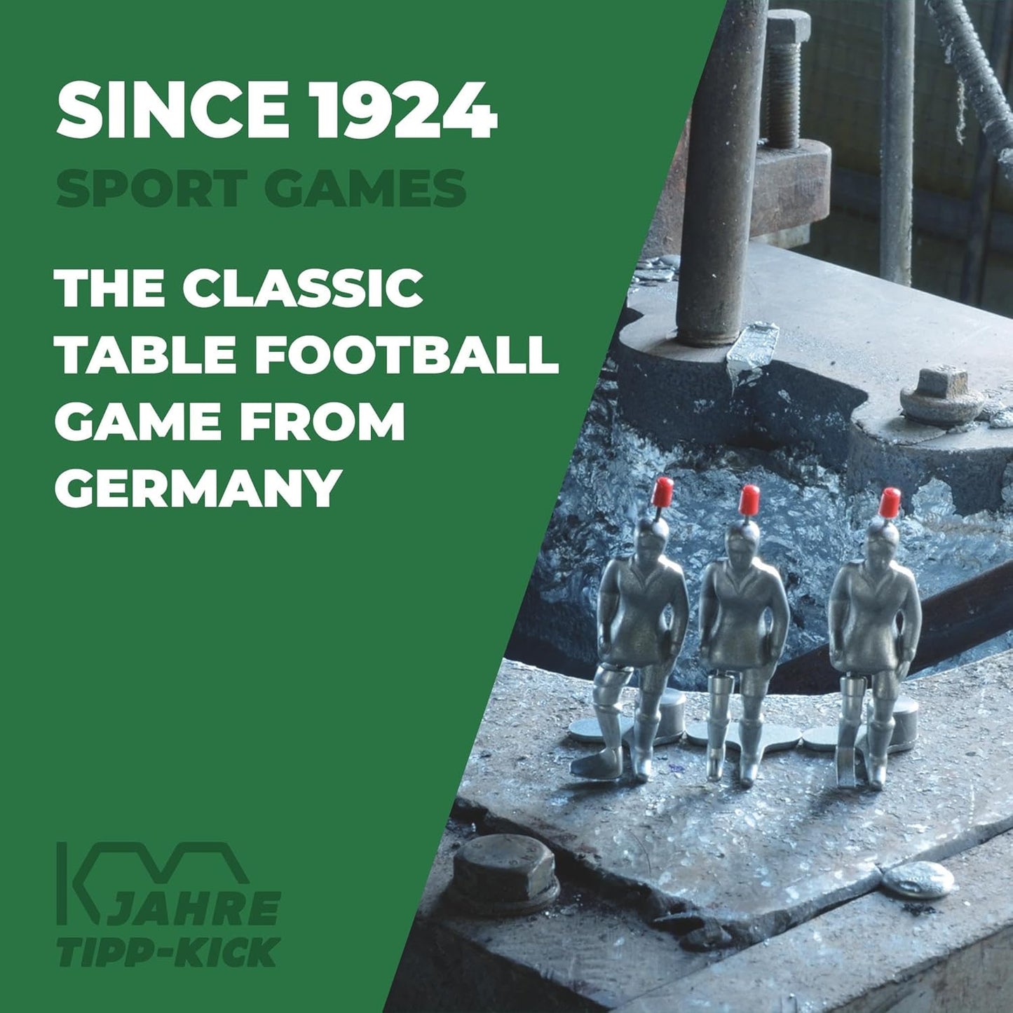 TIPP-KICK Junior Cup Soccer Tabletop Game Set – Large Felt Field with Borders, 2 Metal Kickers, 2 Goalkeepers, Goals and Balls – German Family Soccer Toy for Kids and Adults, Portable Sports Fun